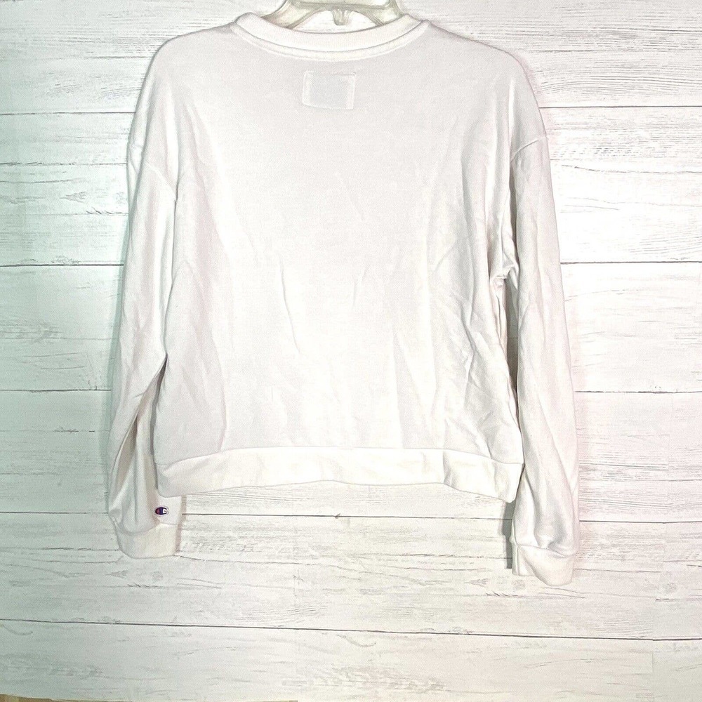 Champion White Cropped Crewneck Sweatshirt Purple C Logo Women’s Large - Picture 5 of 5